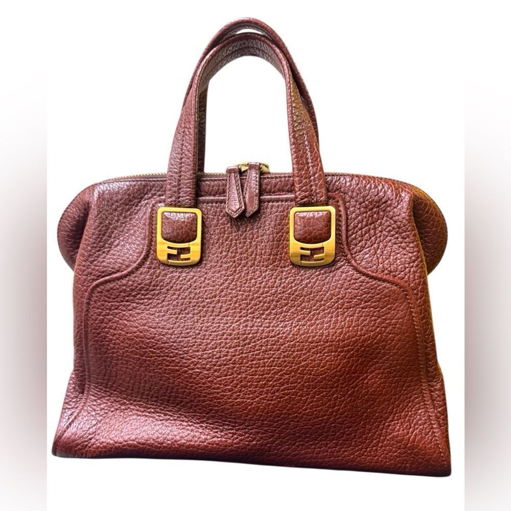 FENDI Brown Pebbled Leather Chameleon Top Handle Tote Bag Handbag Auth Ex.++ - Picture 2 of 16
